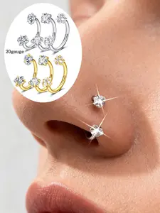 20Gauge Horseshoe Nose Rings Heart Star Round Cubic Zirconia Nose Piercing Jewelry Hypoallergenic Stainless Steel Internally Threaded Septum Rings Cartilage Earrings Tragus Helix Piercing Jewelry Lip Rings For Women Men