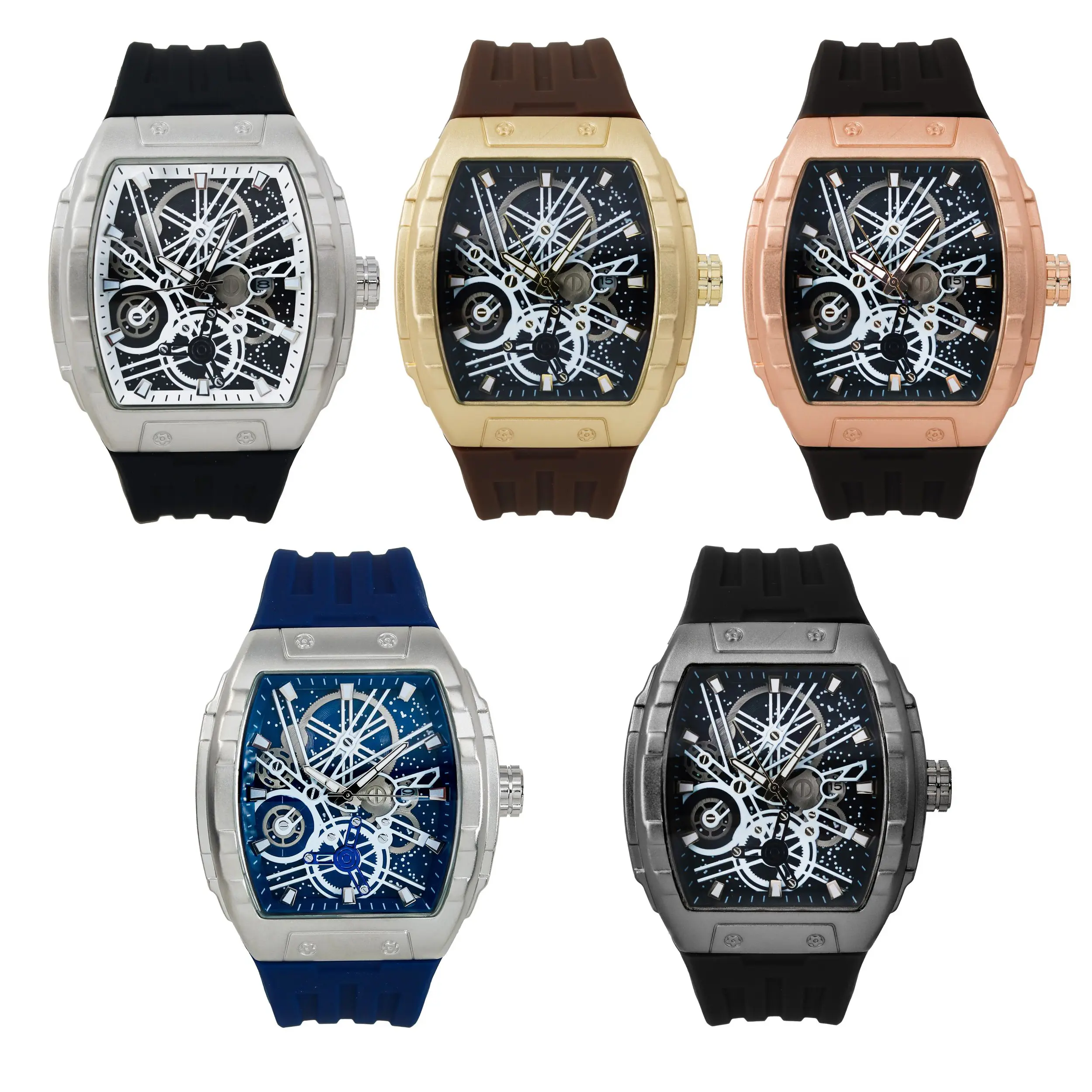 MaxBling81 Men's Square Hip Hop Watch - Silicone Strap, Luxury Skeleton Dial, Waterproof Analog Quartz Watch for Casual Events, Sports, Male Fashion Accessories (Multiple Colors), Luxury Sports, Male Wear
