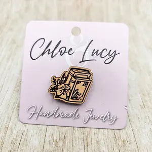 Books and Flowers | Lapel Pin | Book Lover | Bookshelf Brooch | Cozy Reader Button | Wood Lapel Pin