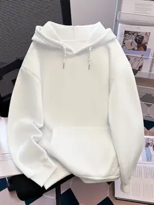 Women's Fashion Casual Loose-Fit Hooded Sweatshirt, Plain Color Drawstring Pullover, Thick Fabric, All Seasons Wear