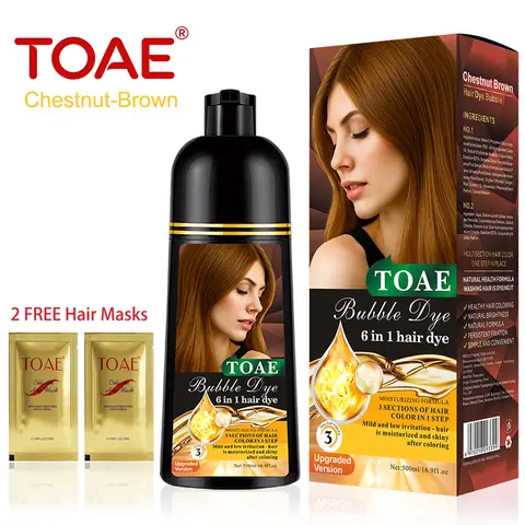 Toae 6-in-1 Plant-Based Argan Oil Hair Dye Shampoo - Women's Bleach-Free Semi-Permanent Wine Red, 1-Step Conditioning, 500ml, 5-7 Weeks Long-Lasting, Salon-Grade Care, Damage-Free Coloring, Boosts Appeal, 2 Hair Masks, Wine Red+2Hair Mask