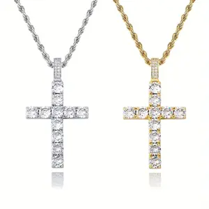 Moissanite Cross Pendant - 0.5 Carat, 5mm, on 60cm Twisted Chain, Elegant and Timeless