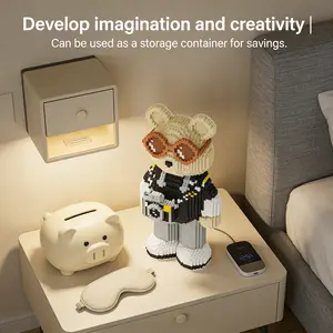 Back Pant Bear 3D Puzzle Stem Building Blocks Decoration, Bookshelf Home Office Cabinet Decor, Party Living Room TV Stand Display Gift