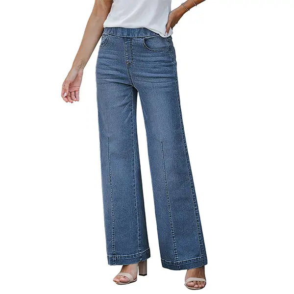 【Blue Waters’ Viral Picks】GRAPENT Denim Jeans Womens Pull On Baggy Stretchy High Waisted Wide Leg Trouser Pants Trendy Front Seam 90s Loose Jean summerwins