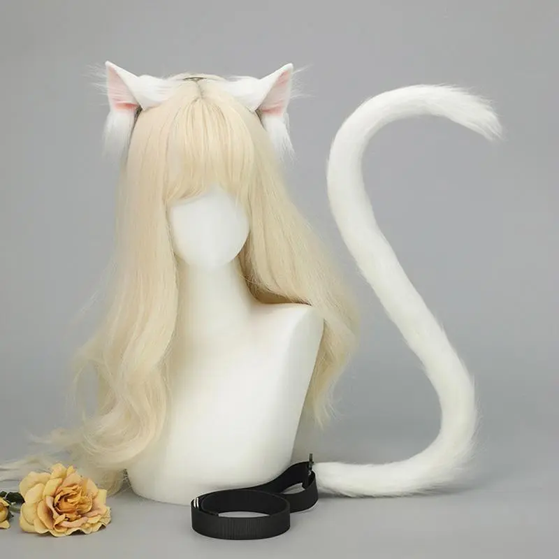 Archi Handwork NEKOPARA Vanilla Furry Headband Tail Maid White Cat