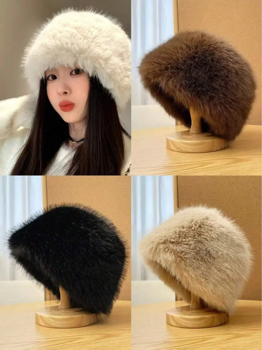 High-Quality Unisex Faux Fur Earmuffs Hat, Autumn/Winter Japanese Style Large Head Circumference Thick Warm Windproof Bucket Hat, Flattering