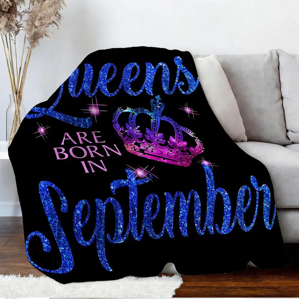 Royal Blue Glitter Queens Flannel Blanket, Glamorous Decorative Throw Blanket for Home Decor, Perfect for Camping, Traveling, and Cozy Office Warmth, Celebrate September in Style with Sparkly Elegance!
