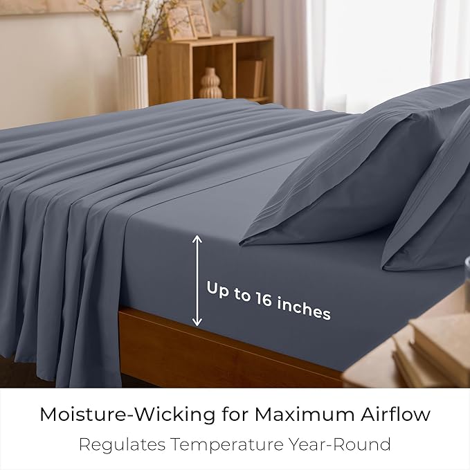 Soft Breathable Sheet Set Solid Color Microfiber 4 Pieces Deep Pocket Machine Washable Three-Needle Embroidery King Queen Full Twin Sizes comfy beddingsheetset