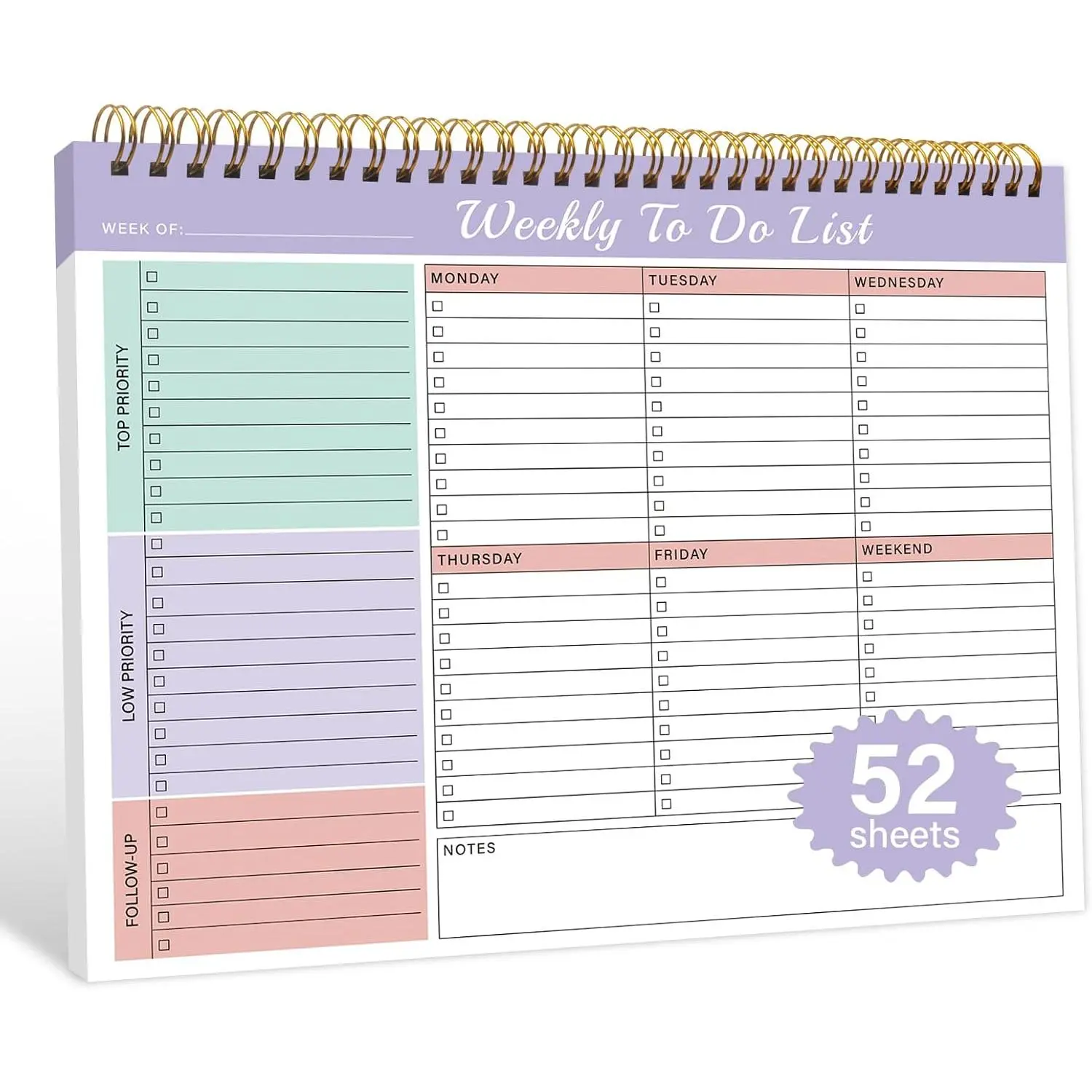 Spiral Bound Planner Notebook - Weekly Desk Planner Pad with 52 Undated 8.5"x11" Sheets, Spiral Binding for Office, Personal Organization