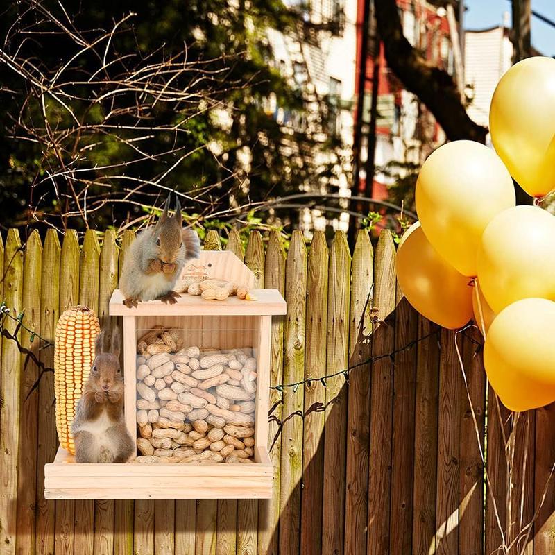 Practical wooden chipmunk squirrel feeding box with corn holder Plexiglas window for maximum viewing Hinged top for easy loading and cleaning