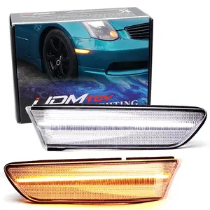 iJDMTOY Semi-Clear Lens White/Amber Switchback Sequential Blink Full LED Front Fender Side Marker Light Assembly Kit For 2003-2007 Infiniti G35 Coupe