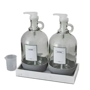 Glass & Resin Laundry Detergent Dispenser Set 128 Fluid oz 4Pc with Bottles and Measuring Cup