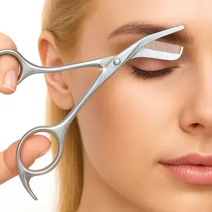 Eyebrow Scissors with Comb, Stainless Steel Facial Grooming Scissors Kit, Professional Precision Eyebrow Trimmer, Perfect For Gifts for Men and Women (Silver)