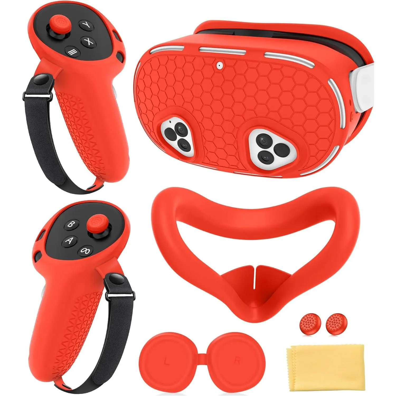 Silicone Cover Set Compatible with Meta Quest 3S Accessories, VR Protector Face Cover, Controller Grips, Front Shell Headset Cover and Lens Protective Cover for Meta/Oculus Quest 3S Accessories