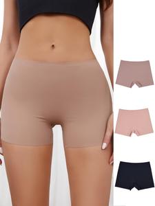 women's plain seamless boxer briefs, casual comfort breathable knickers, summer panties pack, women's underwear for fall daily wear, seamless underwear,  underwear for women