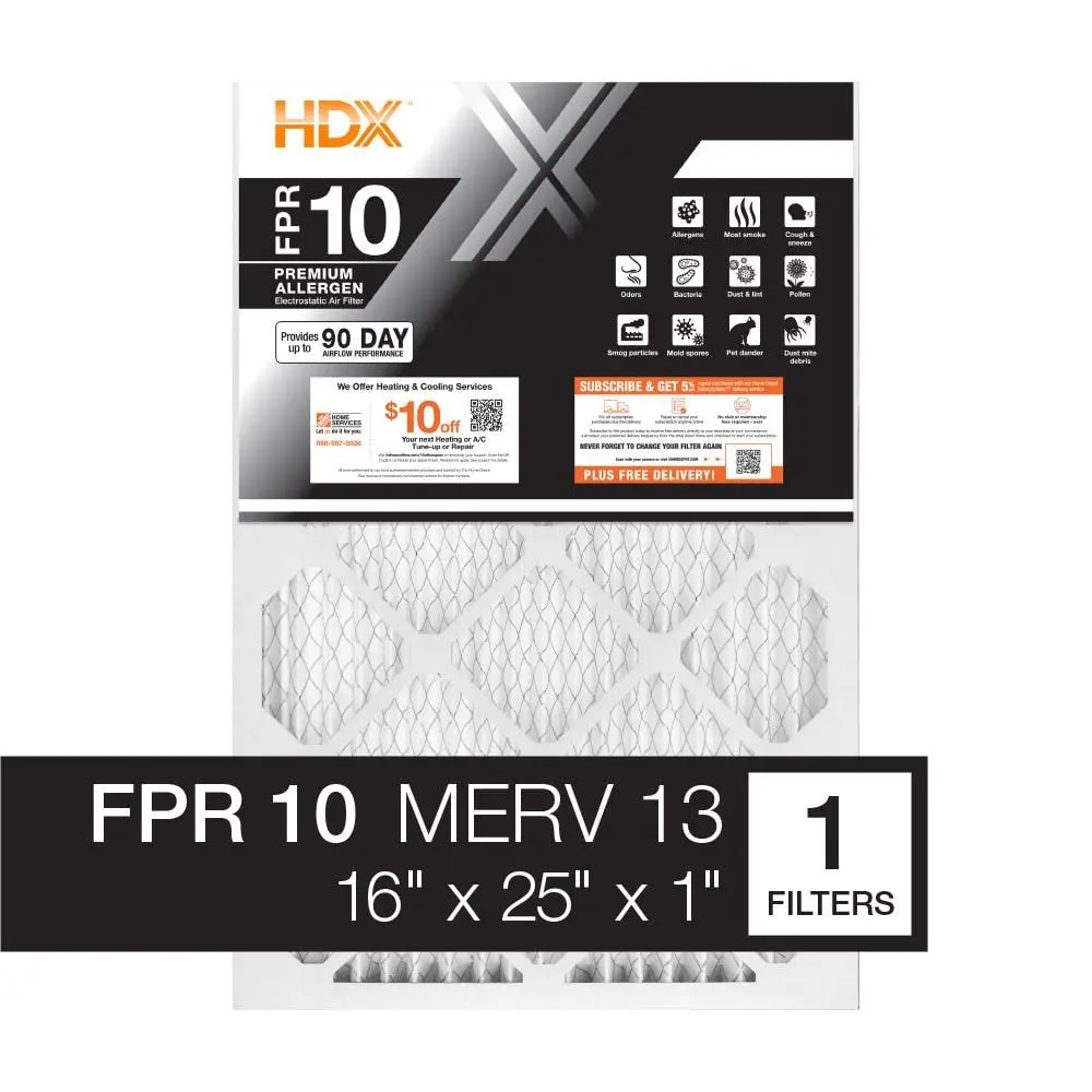 16 in. x 25 in. x 1 in. Premium Pleated Furnace Air Filter FPR 10, MERV 13
