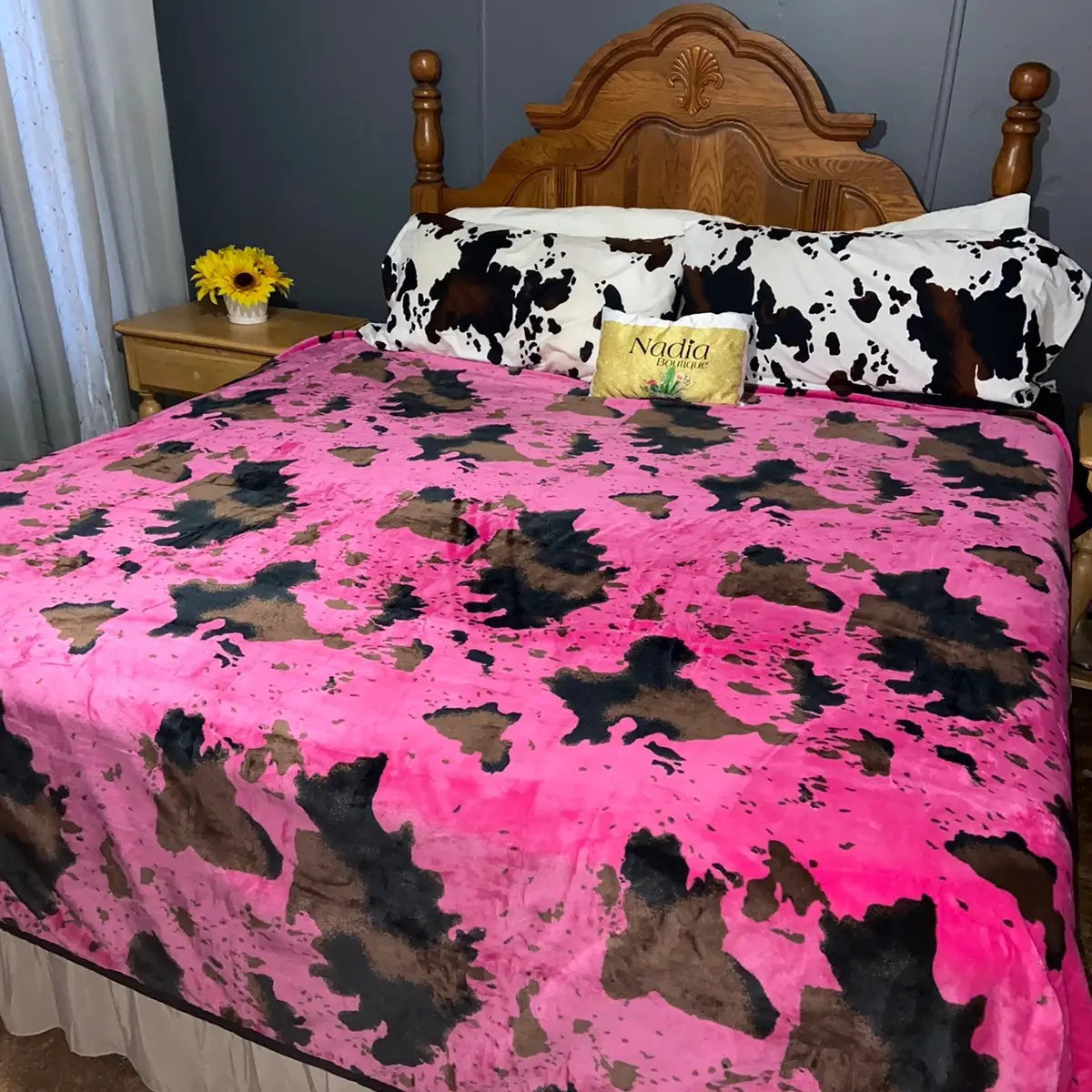 HOT PINK COW THROW BLANKET KING SIZE