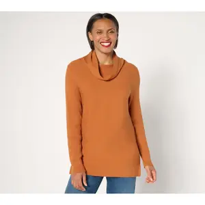 AnyBody Brushed Rib Cowl Neck Sweater with Side Slits