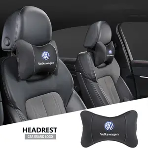 Car Logo Seat Memory Foam Headrest Lumbar Support Auto Seat Neck Pillow Interior Accessories For VW Atlas Jetta Touareg Variant Golf Polo GTI Taos Nivus Passat Tiguan Arteon Taigo Caddy Sharan Beetle CC Amarok Transporter Caravelle Crafter Touran Vehicle