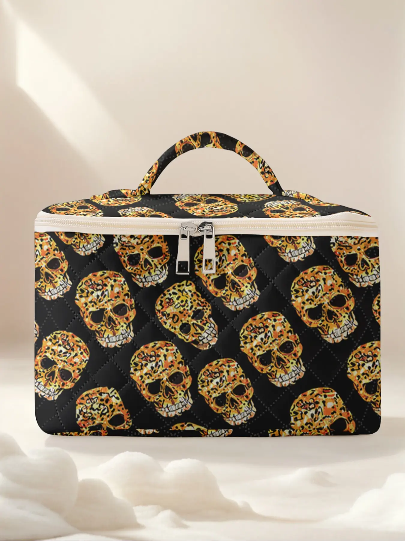 Skull Print Travel Makeup Bag, Portable Cosmetic Organizer, Large Capacity Toiletry Storage Box, Cute Fashionable Design