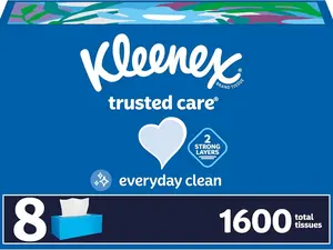 Kleenex Trusted Care Facial Tissues, 8 Flat Boxes, 200 Tissues per Box, 2-Ply, Packaging May Vary