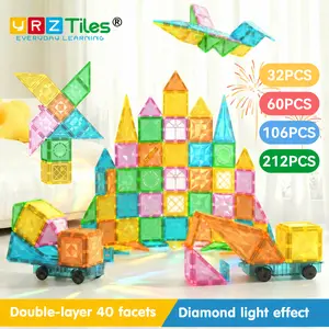 Toddler Early Education Magnetic Tiles, YRZtiles STEM Learning Building Blocks, Creative DIY Castle Play Set, Brain Training Pretend Toy, Perfect Gift for Kids 3+