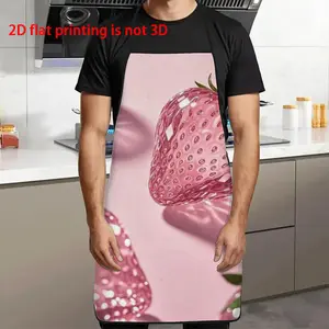 Crystal Strawberry Dream Print Apron, Durable Polyester Material, Suitable for Cooking, BBQ, Gardening, Painting, Manicure, Unisex, Indoor & Outdoor Use