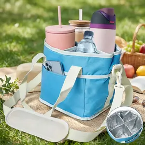 Family Size 4 Compartment Drink Bag, Multiple Tumbler Carrier Caddy, with Adjustable Strap, 4 Compartment Insulated Drink Holde, for Hiking, Walking, Sports, Family Outings & Daily Use