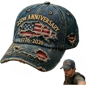 Distressed Denim Baseball Cap 250th Anniversary 1776-2026 for Men American Flag Embroidery Vintage Washed Relaxed Fit Daily Casual Outdoor Spring Summer History Enthusiasts Patriotic Fans Fathers Husbands Friends`