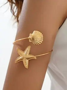 Fashionable Cute Starfish Shell Open Alloy Bracelet for Women, Daily Wear Accessory, Stylish and Comfortable Arm Ring