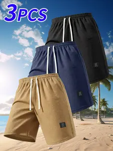 Men’s Cornhole Shorts – 3-Pack | Elastic waistband design; casual summer shorts made from stretchy, breathable, soft fabric; solid color; suitable for various occasions; corduroy men’s shorts; tropical spring style statement