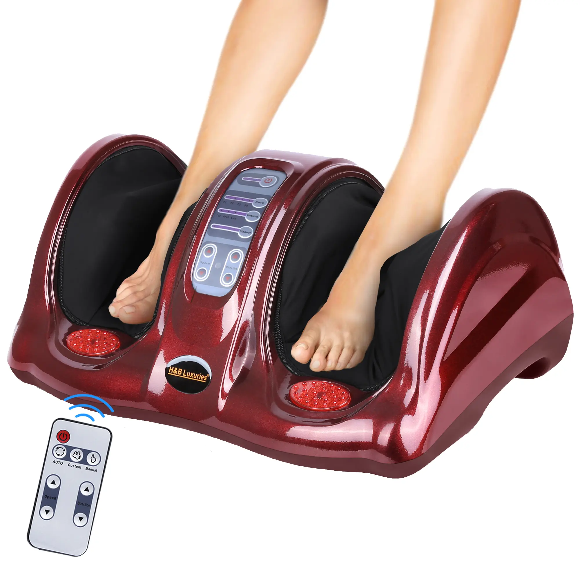 Shiatsu Foot Massager Machine with Remote Controller, Kneading and Rolling Home Massagers for Feet, Ankle, Calf, Leg, Ideally for Men, Women, Father, Mom Parents and The Elderly, Red,Christmas gifts