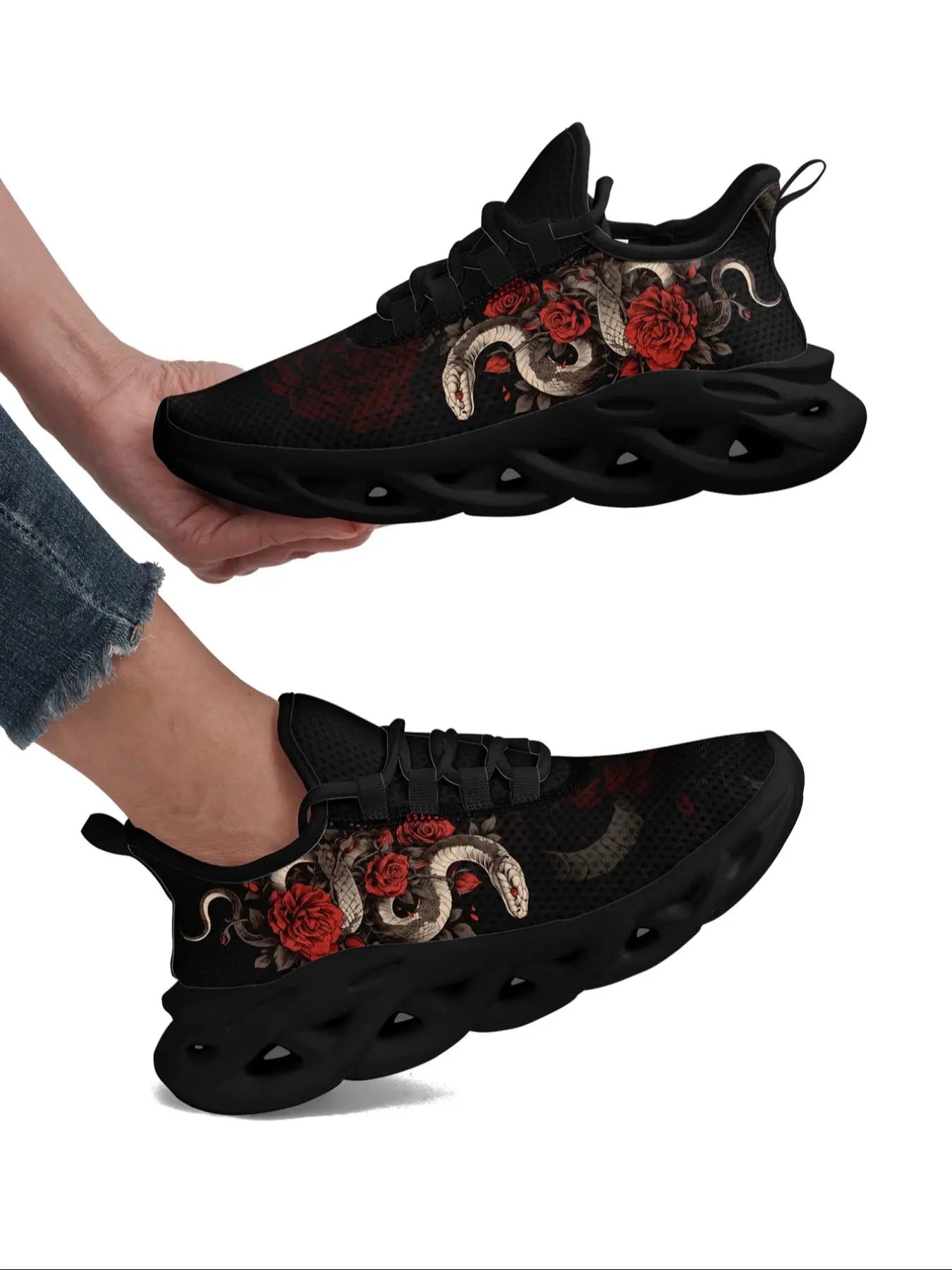 Men's Chinese Snake & Floral Print Lace Up Sneakers, Casual Comfortable Breathable Sports Running Shoes, Fashionable Sneakers for Daily Wear
