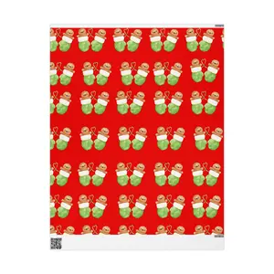 Gingerbread Stocking Sweethearts (Red) Wrapping Paper, Holiday Gift Wrap, Christmas Decoration, Party Supplies, Seasonal Wrapping
