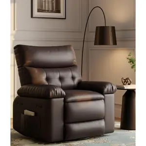 Brown Oversized Swivel Recliner Chair with Massage & Heat, Remote Control Lazy Rocking Chair – For Living Room, Bedroom or Nursery