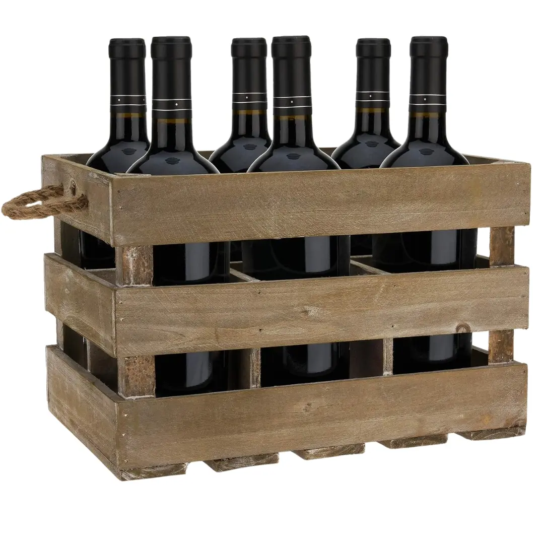 Farm House Decor Rustic Wooden Wine Bottle Holder and Wine Storage 6 Bottle Wine Crate Dark Wood 8.8 x 8.5 x 13.5in - Utensils