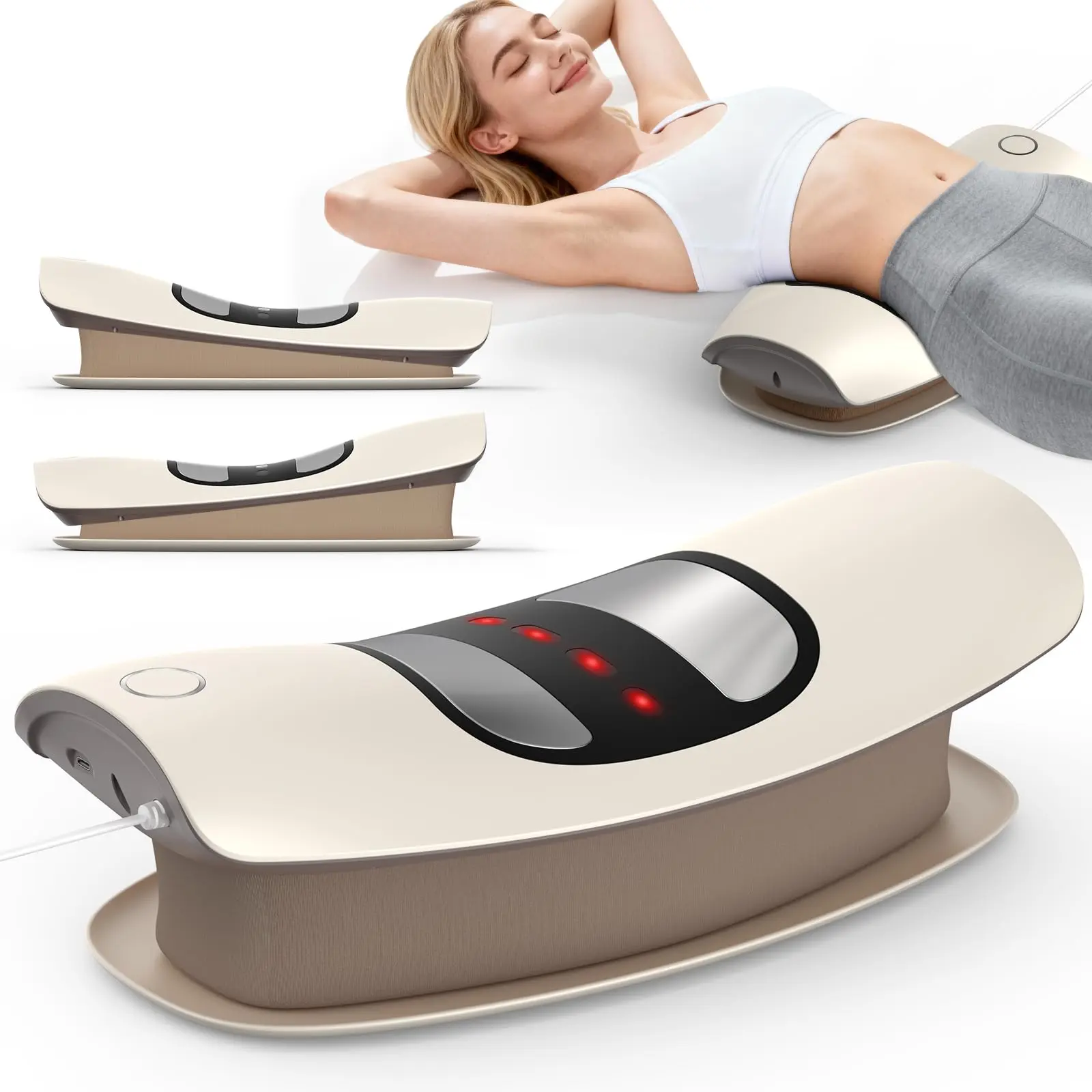 Electric Lumbar Massager and Back Stretcher for Lower Back Pain Relief, Heated Traction Device with Rocking Motion and Vibration for Spine Decompression, Relaxation Aid