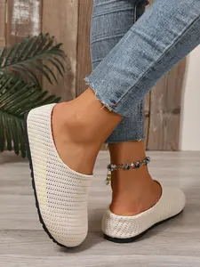 Bohemian Slip-On Mules for Women, Size 36-43, Casual Summer Footwear, Textile Upper, Rubber Sole, Plain Pattern, All Seasons