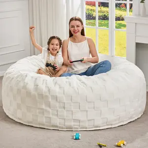 【Hobestluk】 Bean Bag Chairs Beanbag Chair with Filler Adult Bean Bags with Fluffy Plaid Cover, Giant Bean Bag Chairs for Adults for Living Room, Bedroom