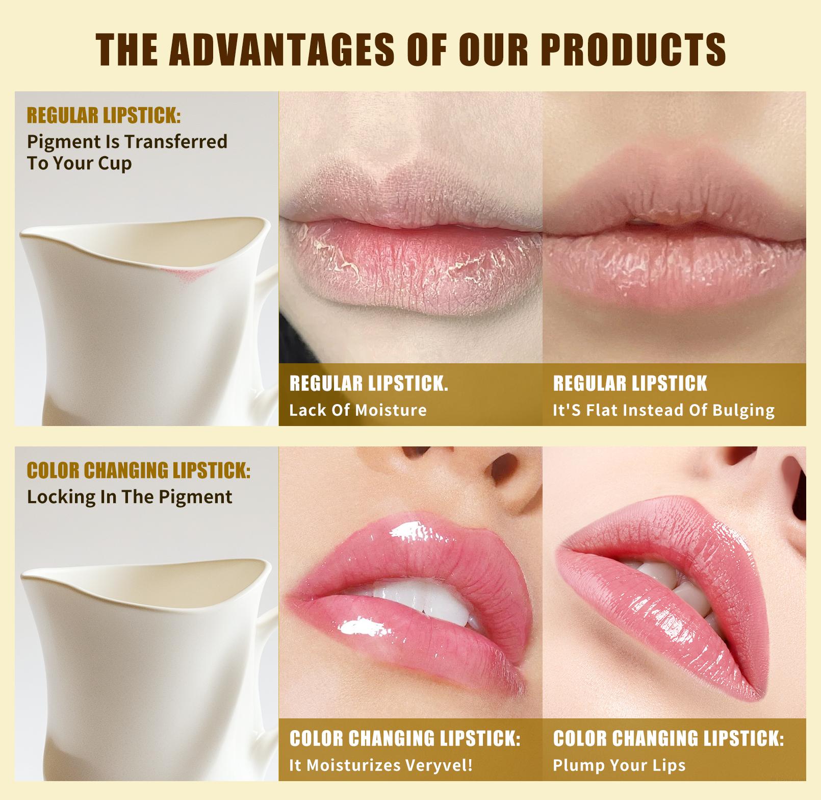 3PC Moisturizing Color-Changing Lipstick Balm – pH Temperature Reactive Tint, Gold Crystal Glow Finish, Smooth Hydration for Soft Shiny Everyday Lips.