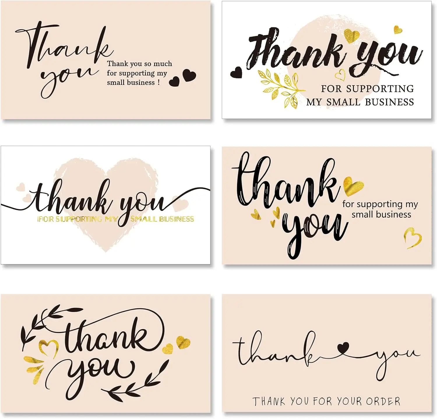 120 Pieces Thank You for Supporting My Small Business Cards Mini Thank You Cards Pink Thank You with Gold Foil Hearts for Online Retailers Small Business Owners 2 x 3.5 Inch