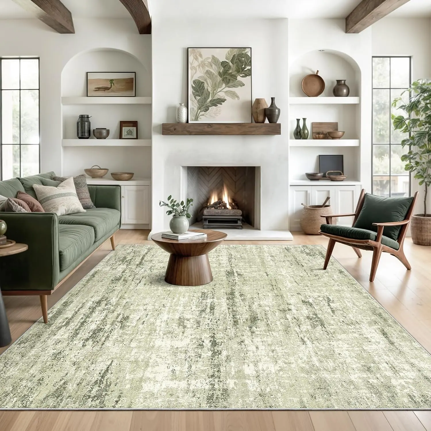 ComiComi Vintage Geometric 8'x10' Printed Textile Rug - Stain-Resistant, Foldable, Machine-Washable, Non-Slip Backing, Low-Fuzz Design - Cold Wash Gentle, Indoor Aesthetic Rug for Living Room, Bedroom Decor, Aesthetic Rugs, Machinewashable