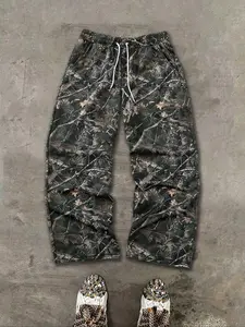 Y2K Vintage Camo Long Pants, Casual Straight Leg, Loose-Fitting Streetwear Aesthetic, Floral Print, High-Street Style, Hip-Hop Fashion, Daily Wear Essential