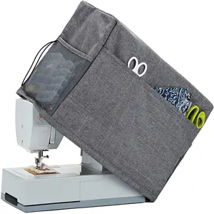 Sewing Machine Cover with 4 Storage Pockets, Foldable Sewing Machine Protective Dust Cover, Compatible with Most Standard Sewing Machines (Grey)