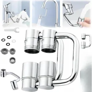 Universal 1440° Rotatable Sink Faucet Aerator U Shaped Extender 360° Rotating Faucet Extender for Bathroom Kitchen 2 Modes Adjustable 2 Silver filter