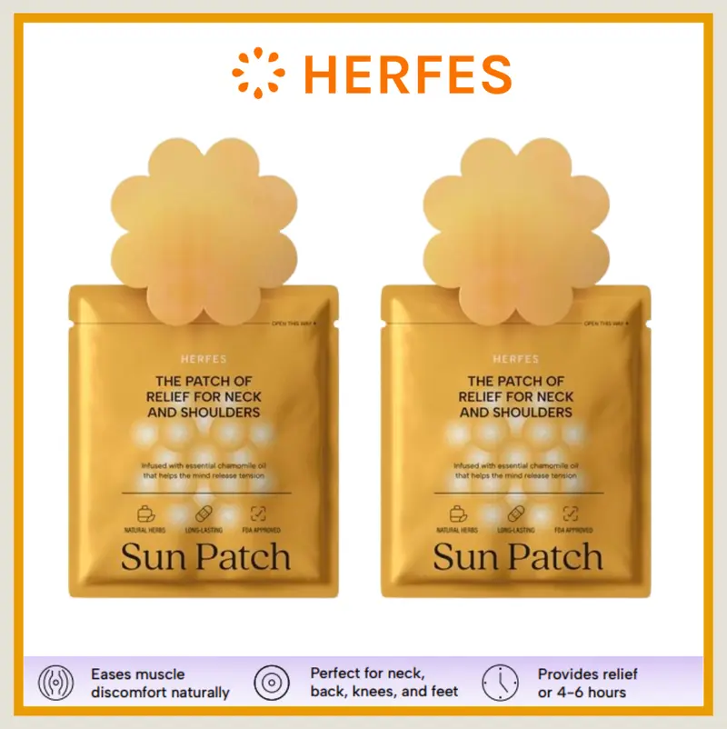 2 Packs of Sun Patch Natural Pain Relief Patches for Neck & Shoulders with Chamomile Scent 32 Patches Long Lasting Comfort Vegan Friendly Daily Muscle Comfort Effective For Menstrual Cramps