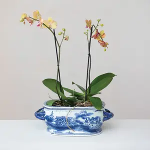 Vintage Reproduction Oval Hand-Painted Planter w/ Landscape
