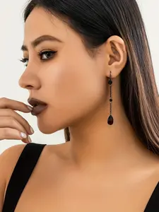 Dark Gothic Style Black Artificial Crystal Pair of Water Drop Pendant Earrings Teardrop Earrings Dangle Earrings - Suitable for Halloween, Christmas Dance Party or Daily Wear