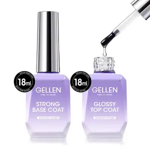 Gellen Gel Base & Top Coat Set (18ml Each) Glossy Crystal Cosmetic Nail Polish Nail Art Cutics Manicure Nail Care for Thanksgiving Christmas Singles’ Day Monday gift