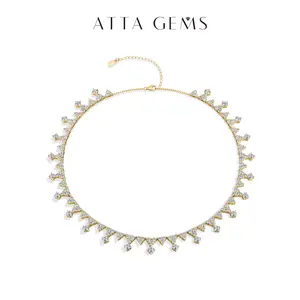 ATTAGEMS 4.0mm Round Cut D Color VVS1 Lab-Created Moissanite Necklace for Women Girls S925 Sterling Silver Birthday Anniversary Gift Luxury Jewelry N066